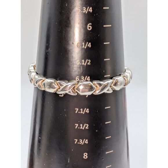 VTG Marked 925 Italy Sterling Polished X & O Link Slide In Clasp Safety Bracelet - Picture 6 of 7